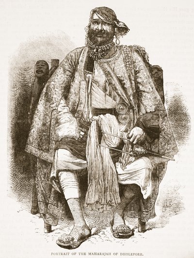 Retrato del Maharajá de Dholepore, ilustración de Cassells Illustrated History of England de English School