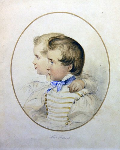 Retrato de dos hermanos en traje militar, c.1840 de English School
