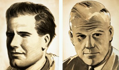 Retratos del Comandante Guy Gibson y el Dr. Barnes Wallis (gouache sobre papel) de English School
