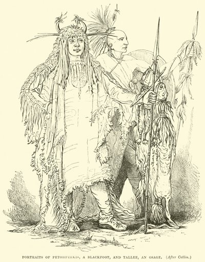 Retratos de Petohpeekis, un Blackfoot, y Tallee, un Osage de English School