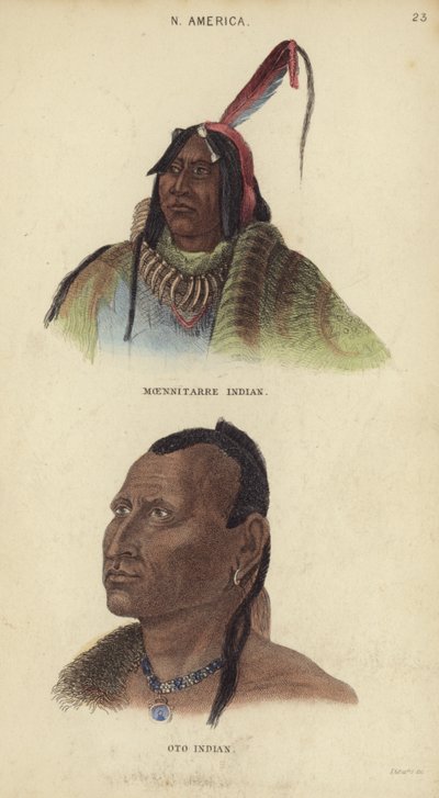 Retratos de un indio Moenitarre y un indio Oto de English School