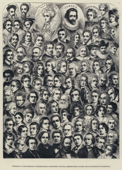 Retratos de los Soberanos, Contemporáneos, Biógrafos, Editores, Comentaristas, Actores e Ilustradores de Shakespeare de English School