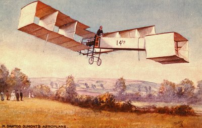 Postal que representa el aeroplano Santos-Dumont 14-bis, c. 1910 de English School