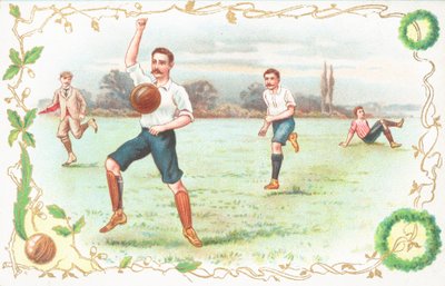 Postal con hombres jugando al fútbol de English School