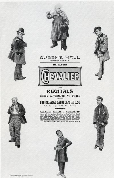 Póster anunciando el Recital de Albert Chevalier en el Queen