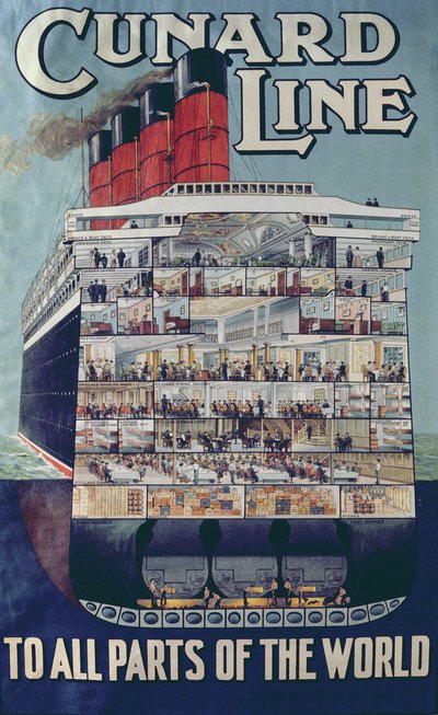 Póster publicitario de la Cunard Line de English School