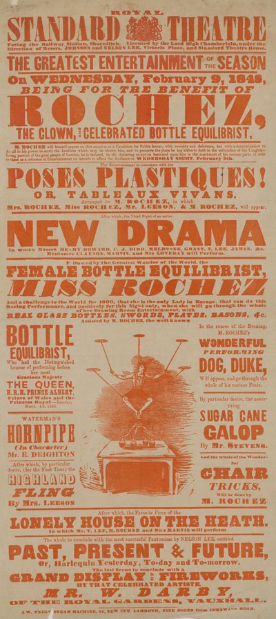 Póster para el Royal Standard Theatre, 9 de febrero de 1848 de English School