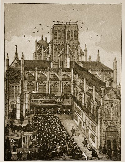 Predicación ante el Rey y el Príncipe de Gales en Pauls Cross en 1616 (después de una pintura del siglo XVII) de English School