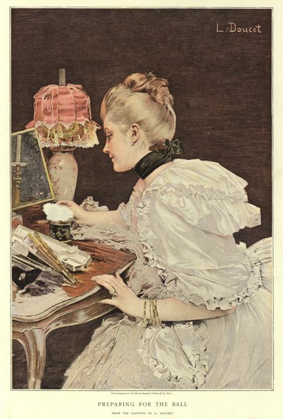 Preparándose para el baile (litografía en color) de English School