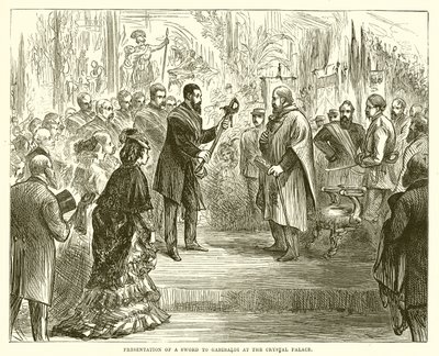 Presentación de una espada a Garibaldi en el Crystal Palace de English School