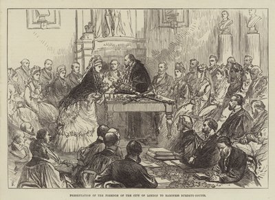 Presentación de la Libertad de la Ciudad de Londres a la Baronesa Burdett-Coutts de English School