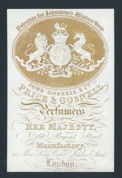 Price and Gosnell, Perfumistas de Su Majestad, tarjeta comercial de English School
