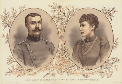 Príncipe Aribert de Anhalt-Dessau y Princesa Luisa de Schleswig-Holstein (cromolitografía) de English School