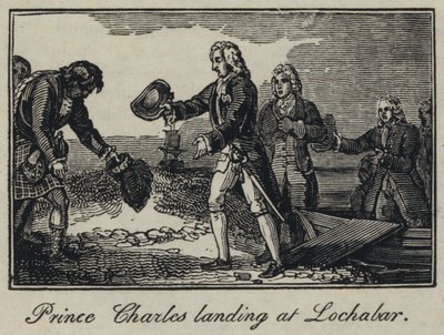 El Príncipe Carlos desembarcando en Lochabar (grabado) de English School