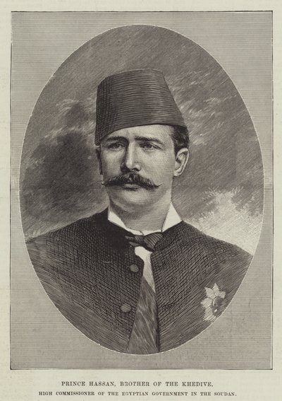 Príncipe Hassan, Hermano del Jedive, Alto Comisionado del Gobierno Egipcio en el Sudán (grabado) de English School