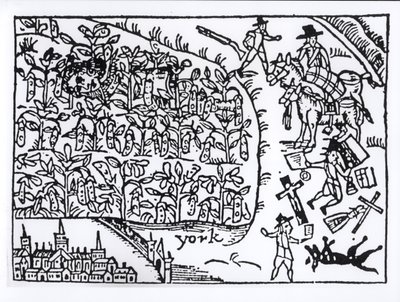 El príncipe Ruperto escondiéndose en un campo de habas en la Batalla de Marston Moor el 2 de julio de 1644 de English School