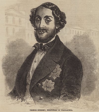 Príncipe Stirbey, Hospodar de Valaquia (grabado) de English School