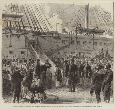 El Príncipe Tokugawa Minbutaiho visitando el Serapis en Portsmouth de English School