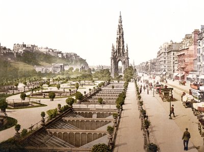 Calle Princes, el Castillo y el Monumento a Scott, Edimburgo de English School