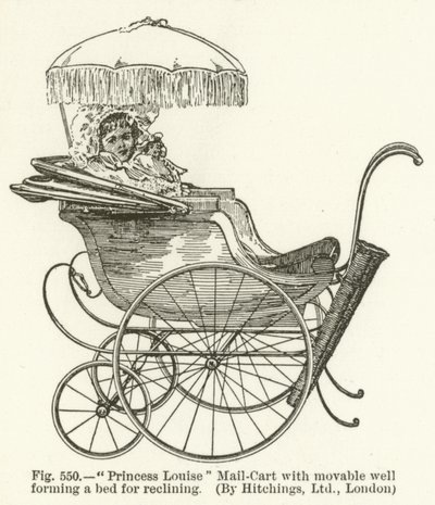 Carrito de Correo Princesa Louise con pozo móvil que forma una cama para reclinarse, por Hitchings, Londres de English School