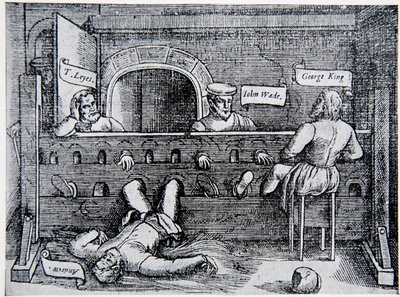 Prisioneros en la Torre de los Lollardos, de Actos y Monumentos por John Foxe (1516-87), 1563, ilustración de La Historia de la Nación de English School