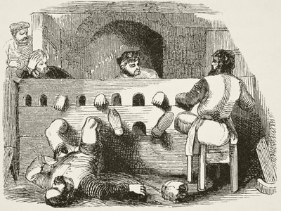 Prisioneros encerrados en los cepos, de 