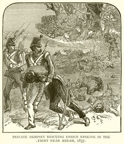 El Soldado Dempsey rescatando al Alférez Erskine en la Lucha cerca de Arrah, 1857 de English School