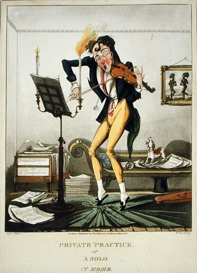 Práctica privada o un solo en casa, grabado por Henry Pyall (1795-1833), publicado por Thomas McLean, Londres de English School
