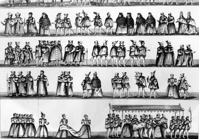 Procesión en el bautizo del Príncipe Arturo, hijo de Enrique VII, grabado en 1782 de English School