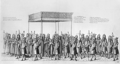 Procesión para la Coronación de Jacobo II de Inglaterra (grabado) de English School