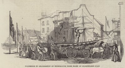 Procesión en celebración de Teignmouth siendo nombrado puerto independiente (grabado) de English School