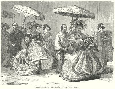 Procesión de los Joros en el Yoshiwara (grabado) de English School