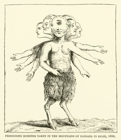 Monstruo prodigioso capturado en las montañas de Zardana en España, 1655 de English School