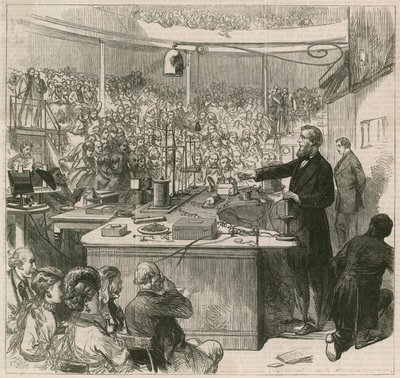 El profesor Tyndall dando una conferencia en la Royal Institution, 1870 de English School