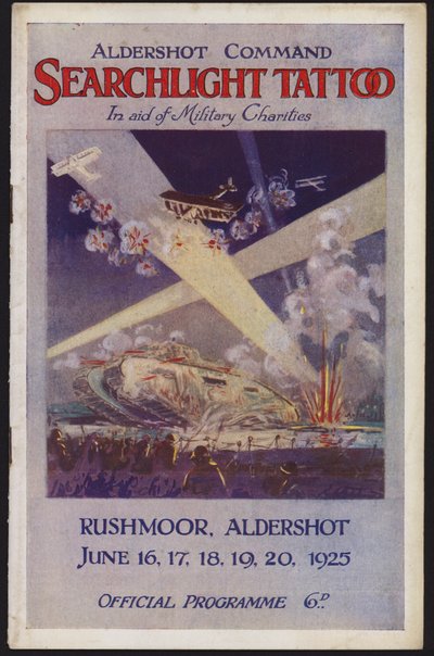 Programa para el Tattoo de Búsqueda de Reflectores del Comando de Aldershot, Rushmoor, Aldershot, Hampshire de English School