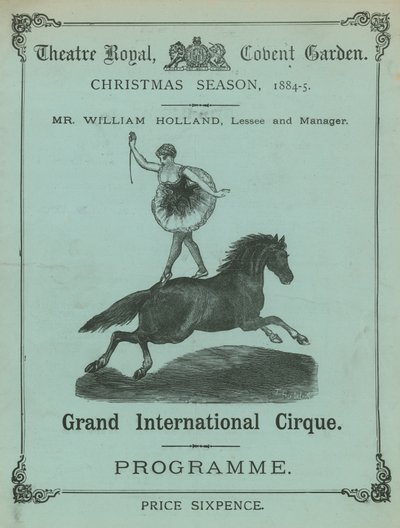 Programa del Theatre Royal, Covent Garden, Londres, temporada navideña 1884-85 de English School