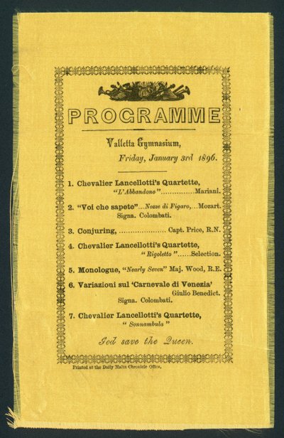 Programa para el Gimnasio Valletta, 3 de enero de 1896 de English School