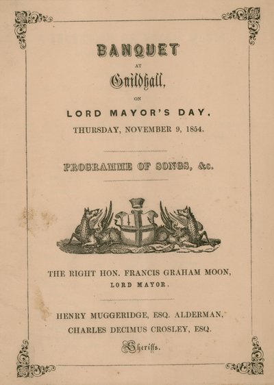 Programa para el banquete en el Guildhall, Londres, el 9 de noviembre de 1854 de English School