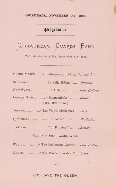 Programa para el banquete en el Guildhall, Londres, el 9 de noviembre de 1866 de English School