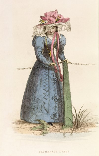 Vestido de Paseo, lámina de moda de Ackermanns Repository of Arts, c.1825 de English School