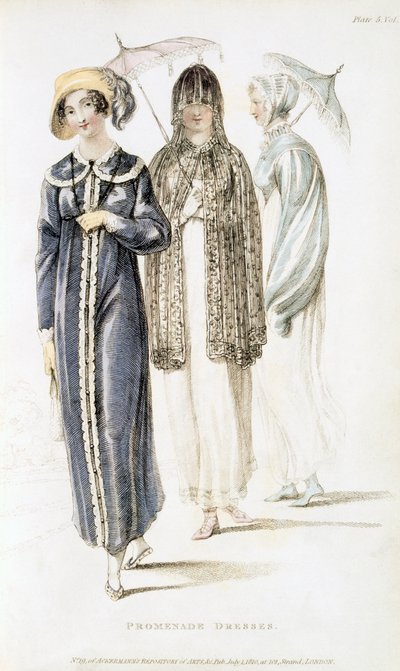 Vestidos de paseo, lámina de moda de Ackermanns Repository of Arts de English School