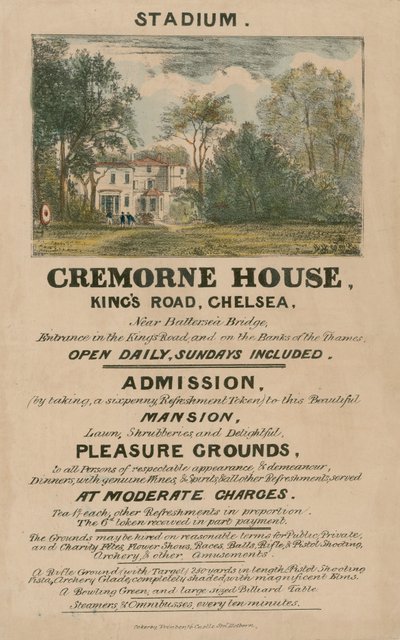 Folleto promocional para El Estadio, Casa Cremorne, Kings Road, Chelsea, Londres de English School