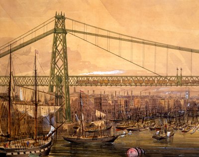 Puente ferroviario propuesto sobre el Támesis, cerca de la Torre (aguafuerte coloreado a mano) de English School