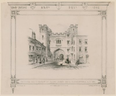 Propuesta de restauración de la Puerta de San Juan, Clerkenwell, 1845 de English School