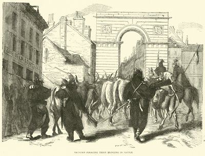 Tropa de forrajeo prusiana trayendo ganado, octubre de 1870 de English School