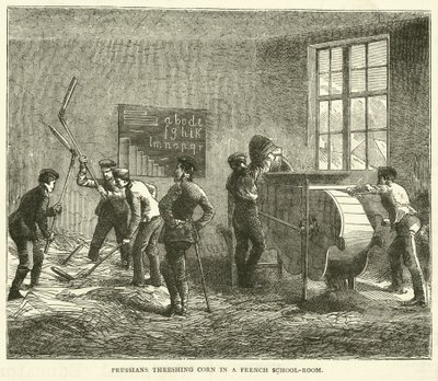 Prusianos trillando maíz en una escuela francesa, septiembre 1870 de English School
