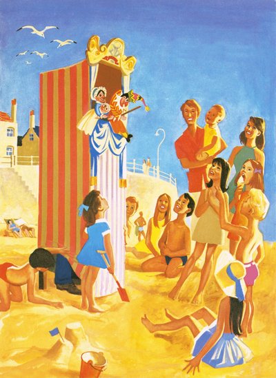 Espectáculo de Punch y Judy en la playa de English School