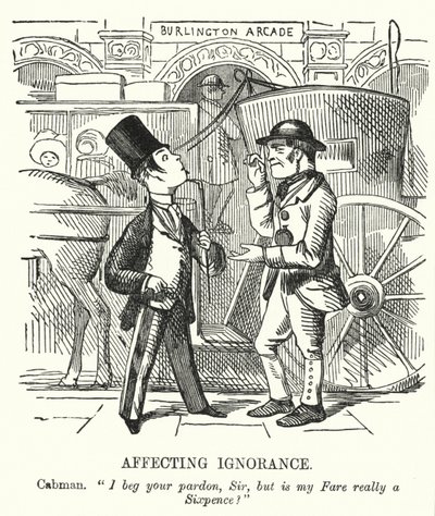 Caricatura de Punch: Ignorancia Afectada: conductor de taxi de Londres de English School