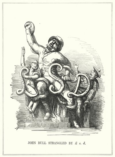 Caricatura de Punch: Inglaterra estrangulada por los impuestos de English School