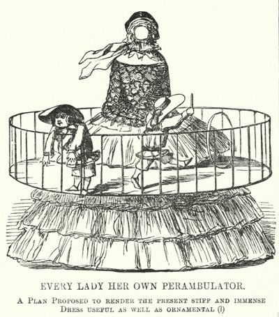 Caricatura de Punch: Cada Dama Su Propio Cochecito - la moda de las faldas de aro para mujeres de English School